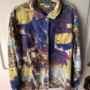 Chico's Size 3 Art-to-Wear Wild Printed Vintage Corduroy Shirt Jacket Top